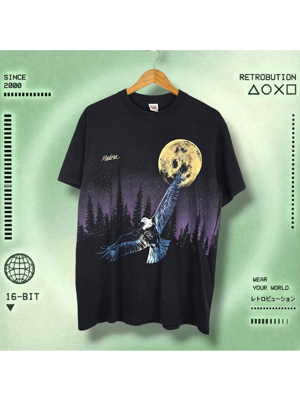 Vintage 90s Eagle Nature Wrap Around Graphic Shirt Black Size L